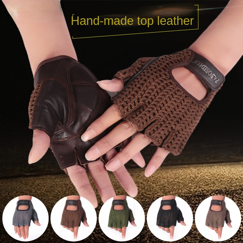Leather Driving Glove - Unisex Yazlık Yarım Parmak Retro Sığır